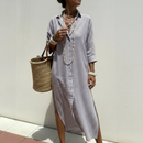 Vestido Marielle™ Com Listras Verticais e Caimento Fluido