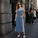 Vestido Leticia™ com Painel Jeans e Design Moderno