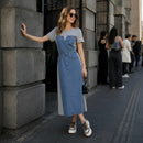 Vestido Leticia™ com Painel Jeans e Design Moderno